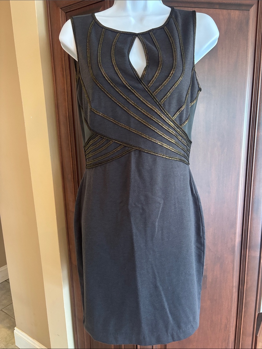 Ark & Co Charcoal Gray Mini Dress with Gold Accents